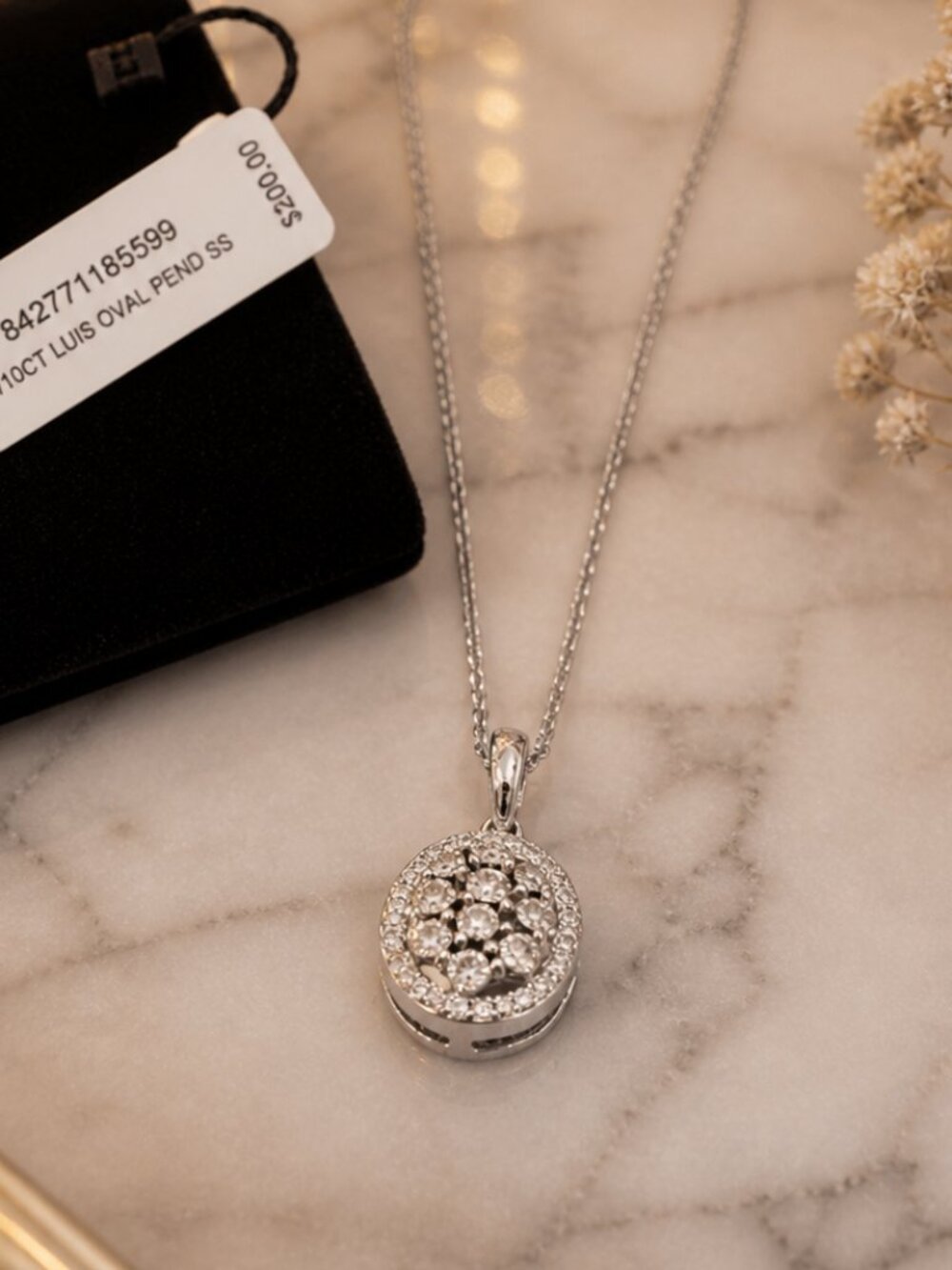 NWT 1/10 CT Diamond Oval Necklace Sterling Silver 18” Chain